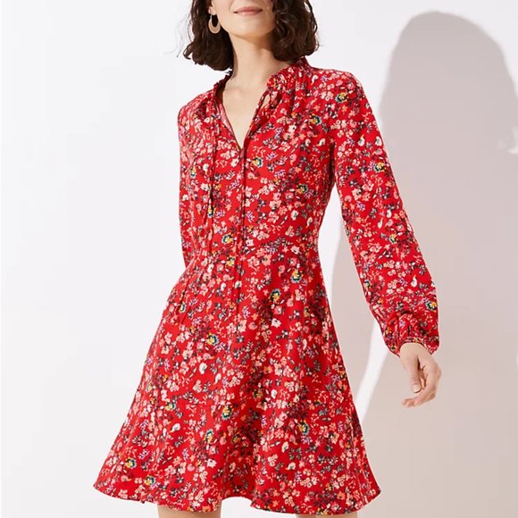 LOFT Dresses & Skirts - LOFT | Primrose Tie Neck Flare Dress